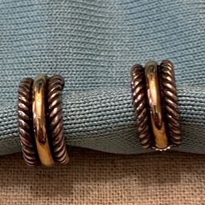 David Yurman Cable Collectibles Huggie Hoop Earrings 14K Gold Sterling Silver